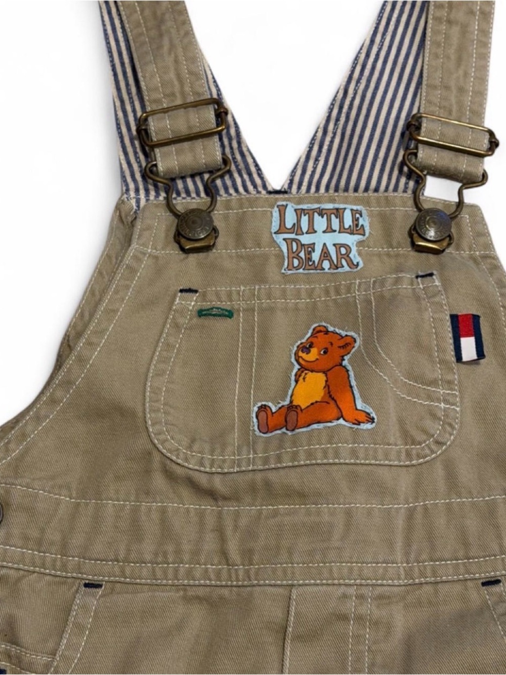 Tommy Hilfiger Little Bear 3T Khaki Overalls Upcycled Embroidered Toddler - Picture 5 of 6